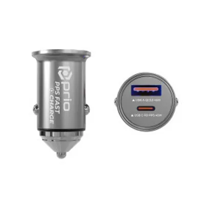 Immagine prodotto di prio caricatore rapido per auto 45W PD PPS (USB C) + 45W (USB A) argento