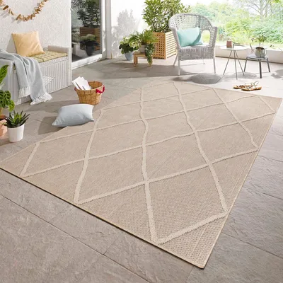 Immagine prodotto di Carpetsale24 Tappeto Interno Esterno Stile Boho Scandinavo Monocolore Effetto Alto Basso Impermeabile Soggiorno Terrazza, Dimensioni: 120x170 cm