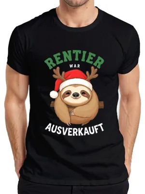 Produktbild von Rentier war t Weihnachten Faultier Geschenk Lustig Herren T-Shirt, Schwarz, L