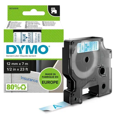 Image de Dymo S0720510 Dymo D1 ruban 12 mm x 7 m bleu sur transparent 45011
