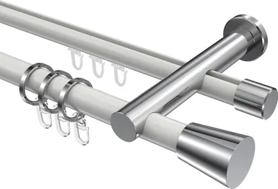Produktbild von Interdeco Rundrohr-Innenlaufstange / Gardinenstange (Kombination) Weiß / Chrom, Typ Platon Sitra (Konus), 20 mm Ø 2-läufig, 140 cm