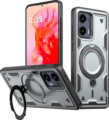 Produktbild von Dual Layer Hülle für Motorola Moto G Stylus 5G (2024) mit Ring Ständer Magnetisch Stoßfest Handyhülle Grau