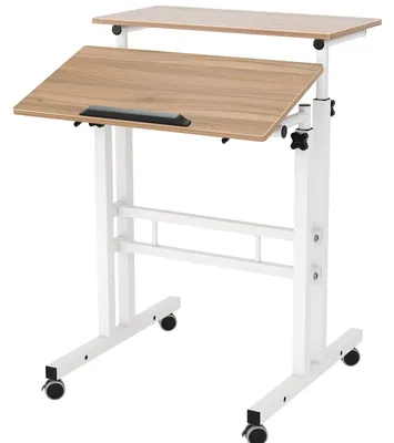 Zdjęcie produktu dla Biurko komputerowe na kółkach – biurko z regulacją wysokości – odchylany blat – 60 x 60 cm – metalowa rama – drewniany blat – dąb postarzany