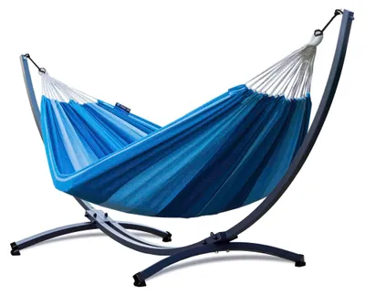 Produktbild von Potenza Outdoor Hängematte mit Gestell für 2 Personen I Baumwolle Doppelhängematte XXL 220x160, 200kg I Hängemattengestell 220kg, wetterfest