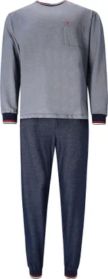 Produktbild von hajo Herren Schlafanzug Set - Klima-Light, lang, Hausanzug, Kontrast-Bündchen, Baumwolle-Mix Blau 3XL