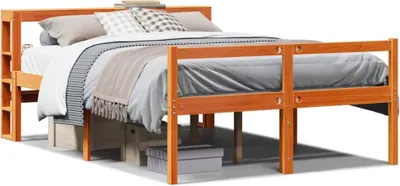 Produktbild von Massivholzbett mit Kopfteil Wachsbraun 120x190 cm Kiefer, Klassische Betten 2024 Neu Design Möbel