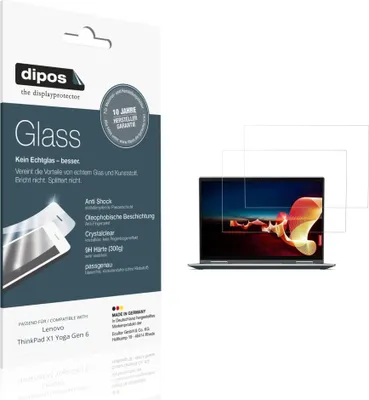 Produktbild von 2x Schutzfolie für Lenovo ThinkPad X1 Yoga Gen 6 - Anti-Shock 9H Folie dipos Glass Kunststoffglas