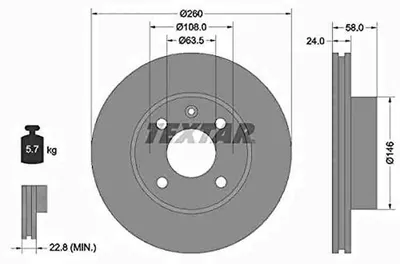 Produktbild von 2x TEXTAR VORNE Bremsscheibe für FORD SIERRA (GBG GB4) SIERRA Schrägheck (GBC)