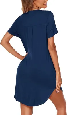 Sommer Nachthemd für Damen mit Knöpfen, V-Ausschnitt und kurzen Ärmeln - Bequeme Loungewear für zu Hause, lässige und