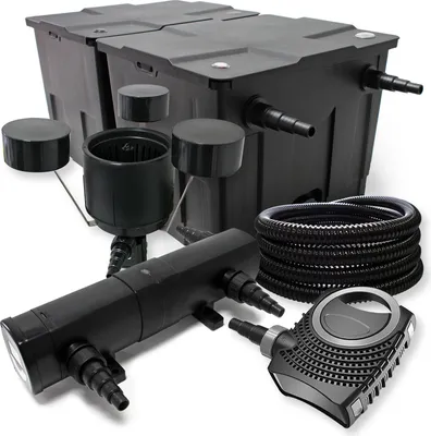 Produktbild von Wiltec Komplettset: CBF-350B Teichfilter bis 60000 L Teichfilteranlage Durchlauffilter, NEO10000 Teichpumpe 10000l/h 80W, CUV-236 Teichklärer 36W, 25m Teichschlauch 25 mm, CSP-250 Skimmer 2500l/h 45W