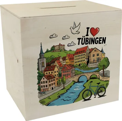 Produktbild von I love Tübingen Spardose aus Holz mit Sehenswürdigkeiten