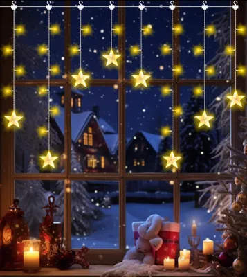 Weihnachtsstern-Vorhanglichter, warmweiß, batteriebetrieben, 85 LEDs