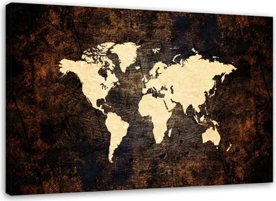 Produktbild von Leinwandbild braune weltkarte 100x70 cm Feeby braun wandbild bereit zum aufhängen