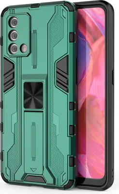 Produktbild von OPPO A74 4G Hülle, Dual Layer PC TPU Bumper Stoßfest Ständer Schutzhülle für OPPO A74 4G Grün