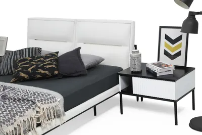 Produktbild von Nachttisch Nachtschränkchen Holz Modern Tisch Weiß Schlafzimmer Design