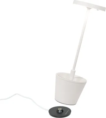 Produktbild von Poldina Reverso weiße LED-Tischleuchte, wiederaufladbar und dimmbar mit einer Akkulaufzeit von bis zu 12 Stunden. Außen IP65