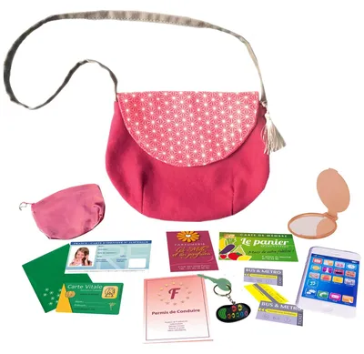 Produktbild von Kinderhandtasche Spielhandtasche Handtasche - 16 Zubehörteile - 20,5 x 6 x 14,5 cm - Baumwolle - Rosa - Für Kinder von 3 bis 10 Jahren