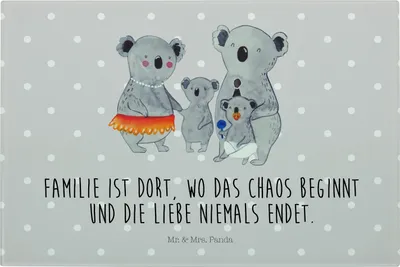 Produktbild von Mr. & Mrs. Panda Schneidebrett Glas Koala Familie - Grau Pastell - Geschenk, Mama, Kinder, schneidbrett, Schneideplatte, Küchenbrett, Family, Hackbrett, Muttertag, Aus