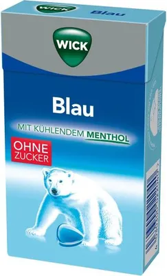 Produktbild von WICK Blau Menthol Zuckerfreie Halsbonbons mit reinem Menthol 46g