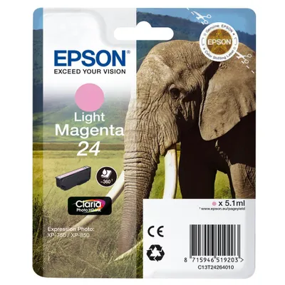 Produktbild von Epson Elephant Singlepack Light Magenta 24 Claria Photo HD Ink, Helle Magenta, Tinte auf Pigmentbasis, 1 Stück(e)