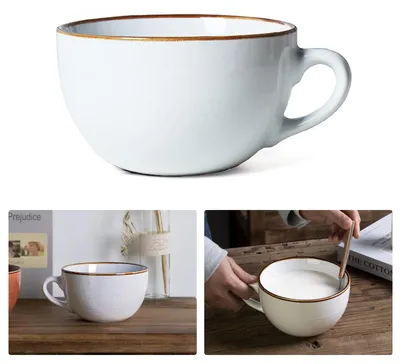Große Keramik-Kaffeetasse 700 ml mit Henkel, weiß