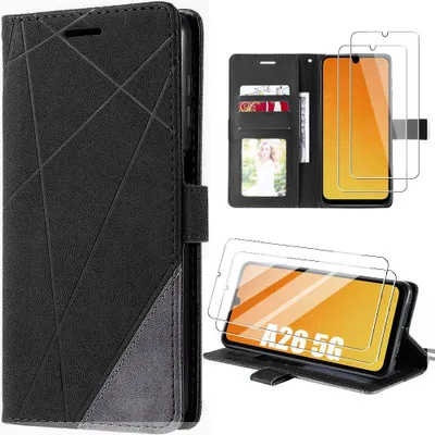 Image de Coque + 2 Verres Trempés pour Samsung Galaxy A26 5G, Anti-Rayures Protection 360 Degré CuirPolyuréthaneNoir