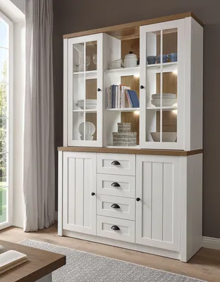 Produktbild von Buffet Buffetschrank Vitrinenschrank Provence 130cm pinie weiß eichefarben hell
