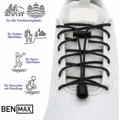 Produktbild von BENMAX SPORTS Hochleistungs-Schnürsenkel ohne Binden Gummi Schuhbänder mit Schnellverschluss Schwarz