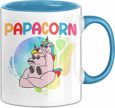 Produktbild von Papacorn Tasse Geschenk Zum Vatertag Von Tochter Sohn Einhorn Becher (Blau)