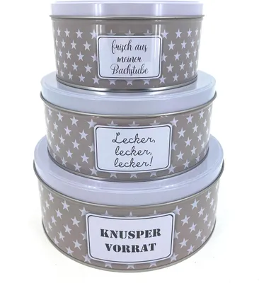 Produktbild von heimtexland ® 3er Set Gebäckdosen Keksdose Vorratsdose Weihnachten Plätzchen Geschenkbox Lebensmittel Aufbewahrung Metalldosen Typ658 Knuspervorrat - Taupe