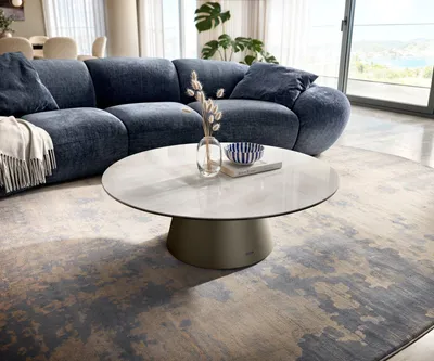 Produktbild von DELIFE Couchtisch Edge Rund 100x100 cm Keramik Onyx Champagne Borna Effektfinish Titan