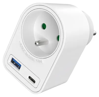Obrázok produktu pre Jednozásuvková zásuvka EÚ s USB-A 18 W + USB-C 20 W PD, biela