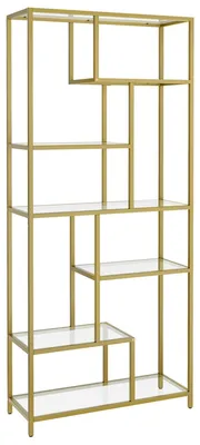 Produktbild von Bücherregal - Standregal - 6 Ablagen aus gehärtetem Glas - Für Wohnzimmer/Zuhause - Montage erforderlich - Gold
