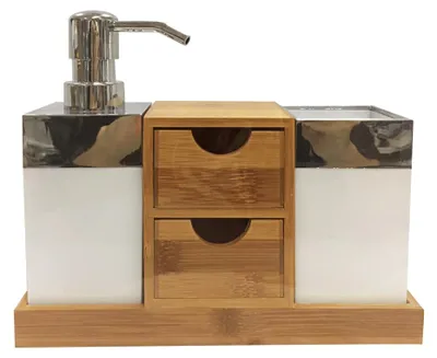 Produktbild von 3-teilige Badezimmer-Accessoires-Set mit Seifenspender
