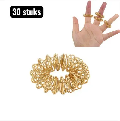 Produktbild von 30 Goldene Fingerringe für Entspannung und Kreativität - Fingergewinde für Erwachsene und Kinder - Stressabbau durch Massage und Fidget-Spielzeug.