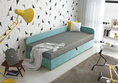 Produktbild von Polstereinzelbett VALESKA – 80x200, rechts, grau / türkis