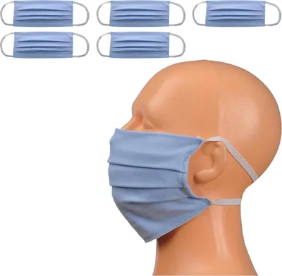 Produktbild von 5 Stück Maske Mundschutz Gesichtsmaske waschbar 2-Lagen Baumwolle 100%,  Hellblau
