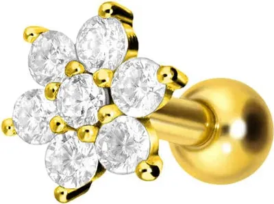 Produktbild von Ohrpiercing Titan Ohrpiercing mit Innengewinde KRISTALLBLUME Gold Stablänge: 6mm