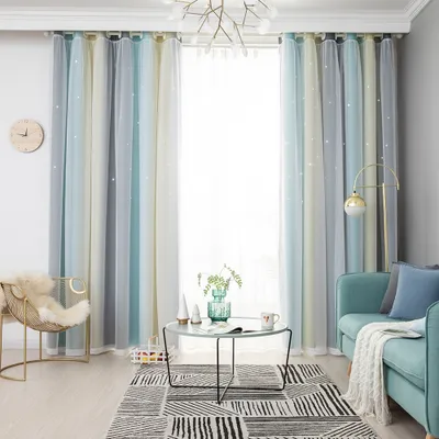 Produktbild von Topchances Gardinen Kinderzimmer Blickdicht Vorhang Junge Mädchen Hohle Sterne Verdunkelung Vorhänge Farbverlauf Ösenschal für Schlafzimmer, 134*270cm, Beige