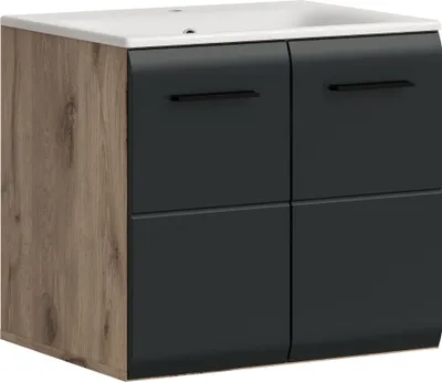 Produktbild von Waschtisch-Set >Ice< in Nox Oak / Schwarz - 60x55x46cm (BxHxT)
