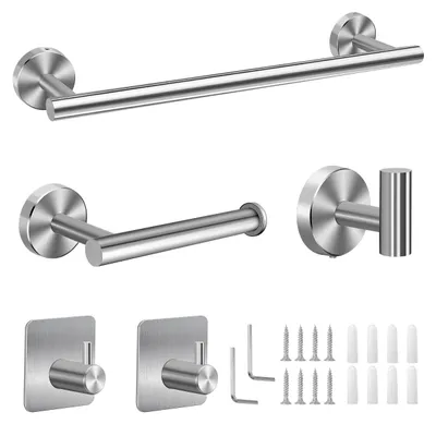 Produktbild von 5-teiliges Badezimmer Zubehör Set - Edelstahl Silber - Inklusive Handtuchhalter