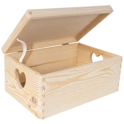 Obrázok produktu pre Creative Deco Drevená škatuľa s Vekom | 30 x 20 x 14 cm (+/-1 cm) | Veľká Drevená škatuľa Nelakovaná škatuľa | Rukoväte v Tvare Srdca