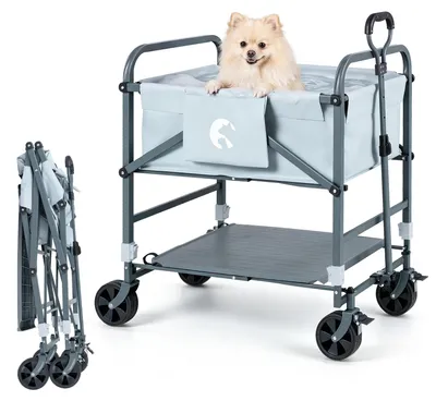 Produktbild von COSTWAY Klappbarer Hundebadewanne mit 4-stufige Höhenverstellung&Rollen,erhöhte Haustierbadewanne mit Pflegebrett, Ziehgriff, Seitentaschen&Ablassrohr