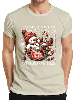 Immagine prodotto di I'm fine this is fine meltdown Schneemann lustig Herren T-Shirt, Natur, M