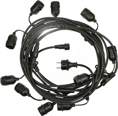 Produktbild von Illu Lichterkette Girlanda Schwarz 10 x Fassungen E27 5m IP44 mit Zuleitung und Stecker