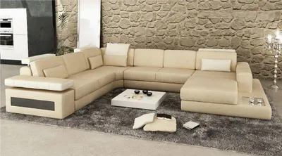 Produktbild von Designer Couch U Form Ecksofa Polster Couch Leder Wohnlandschaft Neu