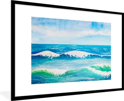 Produktbild von MuchoWow® MuchoWow® Gerahmtes Poster Aquarell - Golf - Meer 90x60 cm - Poster mit zchwarzem Bilderrahmen - Wanddekoration - Fotos