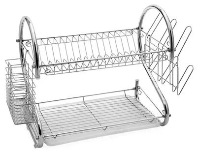 Image de Homeline, égouttoir à vaisselle à deux étages pouvant accueillir 14 assiettes, avec porte-couverts, argent