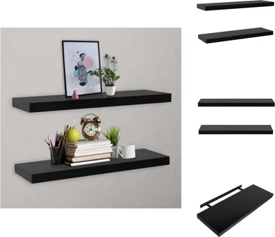 Image de vidaXL Étagères suspendues 2 pcs. noir 100x20x3,8 cm - Étagères murales