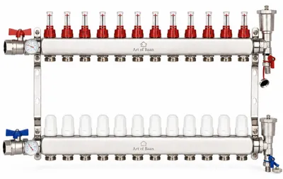 Produktbild von Heizkreisverteiler 12-fach Edelstahl Fußbodenheizung Set Kugelhahn Entlüfter